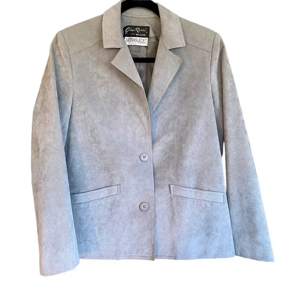VINTAGE GINO ROSSI FOR WILSON GRAY SILVER ULTRA SUEDE BLAZER JACKET SZ 8 - Picture 1 of 16